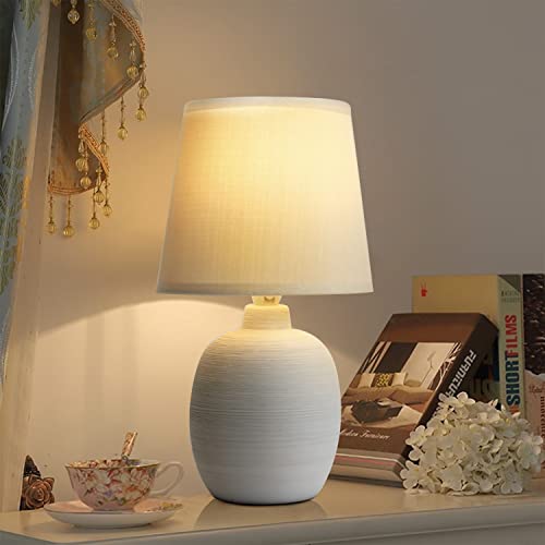 Aigostar Tischlampe Keramik Tischleuchte Lampe für Nachttisch Beistelltisch Nachttischlampe Stoffschirm E14 Vintage Retro Lustig, Grau