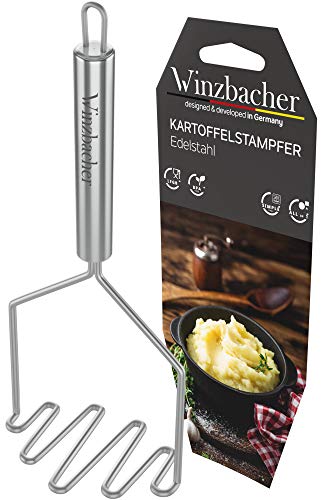 Winzbacher® - Edelstahl Kartoffelstampfer [Spülmaschinenfest] ideal zum Pürieren oder Stampfen von Kartoffel, Gemüse oder Obst | Stampfer | mit praktischer Aufhängeöse