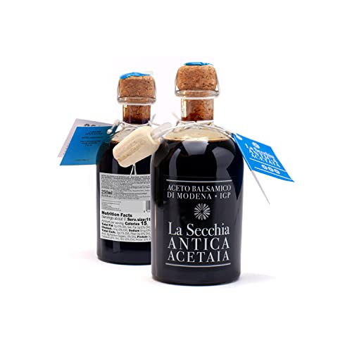 La Secchia - Balsamico-Essig aus Modena IGP "Drei Sterne", Gereift in 12 Kirsch-Maulbeerfässern, Mittlere Dichte, 250 ml Flasche mit Kork-Dosierverschluss, Traditionale Balsamic Vinegar g.g.A.