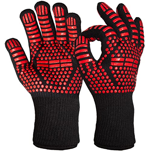 Feuerfeste Handschuhe : 2x BBQ Grill Handschuh – 800 Grad Hitzeschutz – Herren Hitzebeständig – – Kaminhandschuhe feuerfest – Unisex Ofenhandschuhe OVERGRILL