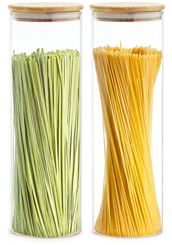 Praknu Vorratsdosen mit Deckel für Spaghetti 2er Set - Luftdicht mit Holzdeckel - Spülmaschinenfest - Hoch 30cm - Spaghetti Aufbewahrung