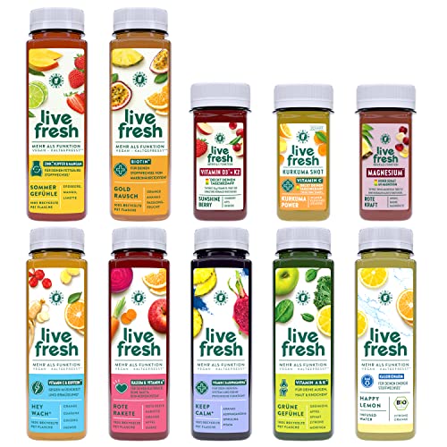 LiveFresh Saftkur 3 Tage - 7 Säfte & 3 Shots Pro Tag - Mit Vitamin C & Vitamin D - Ohne Zusätze (inkl. 5,25€ Pfand)