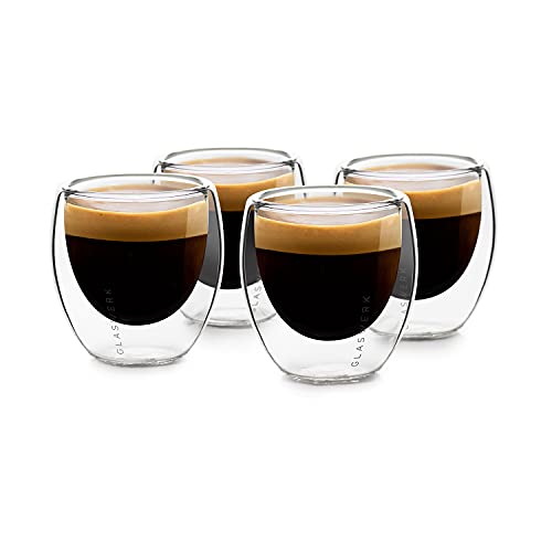 GLASWERK Doppelwandiges Espressotasse Glas (4x70ml) Design Kaffeetassen - Espressotassen, doppelwandige Tasse, Transparenter Becher, spülmaschinenfeste Espressotasse, Bob, Kaffeetasse