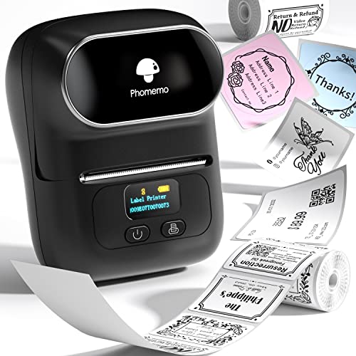 Phomemo M110 Etikettendrucker Bluetooth Tragbarer Etikettendrucker Selbstklebend Beschriftungsgerät,Thermo Label Printer für Barcode,Einzelhandel,Büro,Kompatibel mit Telefonen und PC-System - Schwarz