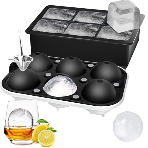 Rottay Eiswürfelform Silikon, XXL 45mm Eiskugelform 48mm 6-Fach 2-Set Eiswürfelformen Ice Cube Tray, BPA Frei Eiswürfel Form für Whisky Cocktails Saft Schokolade Süßigkeiten