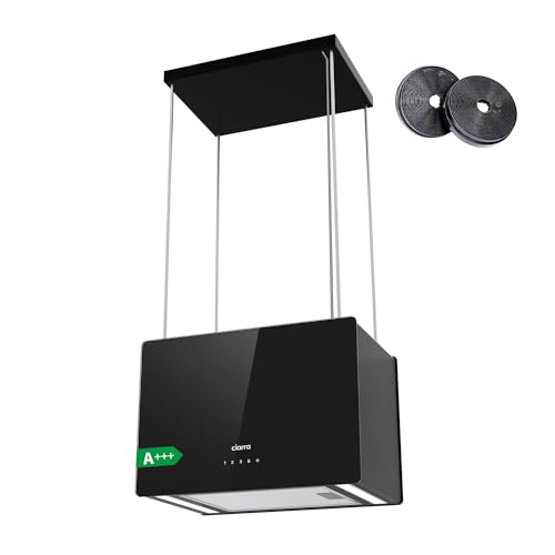 CIARRA CBCB4850 A+++ Inselhaube Umluft Dunstabzugshaube Insel Freihängend 48cm 700m³/h mit Smart Wi-Fi App 4 Stufen Booster Glas Inselabzugshaube CBCF003 Aktivkohlefilter Schwarz