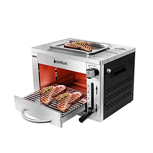 Camplux SG102 Tragbar Oberhitze Gasgrill 3,2kW, Hochleistungs Steakgrill aus Edelstahl, 880°C Hochtemperaturgrill mit 5 Höhenstufen