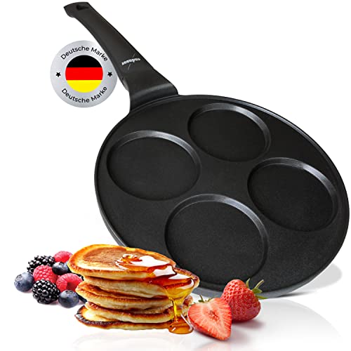 endusor Pancake Pfanne Spiegeleipfanne - Ø26cm mit [PowerShield]-Beschichtung | Induktion Ceran Gas Elektro | 4x Form Maker Eierpfanne, Spiegelei Liwanzen Poffertjes Blinis