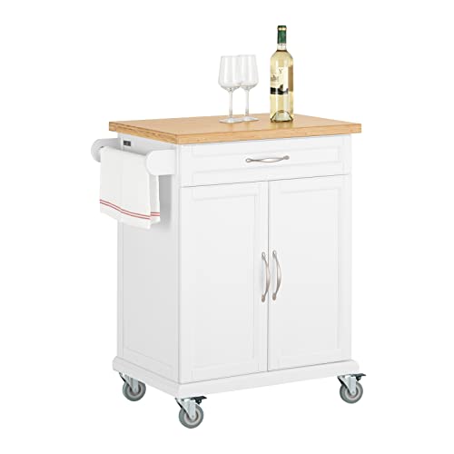 SoBuy FKW13-WN Küchenwagen mit Bambustischplatte Kücheninsel Küchenschrank weiß-Natur BHT ca.: 74x91x44cm