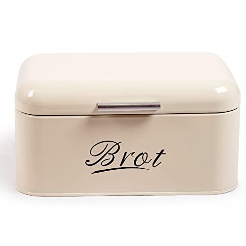 Theo&Cleo Brotkasten mit Deckel, Großer Knäckebrot Box aus Metall, Brotaufbewahrungsbox Bread Box, Brot und Kekse Lange Aufbewahren und Trocken Halten, Retro Design 31cm * 19cm * 16cm Beige