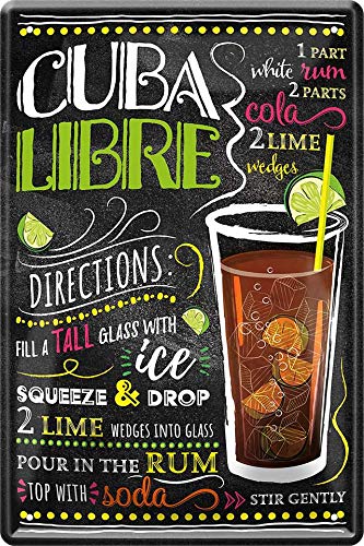 schilderkreis24 - Blechschilder Cocktail Rezept "Cuba Libre" Deko Metallschild Schild für alle Bar Theke oder Pub Besitzer Geschenk zum Geburtstag oder Weihnachten 20x30 cm