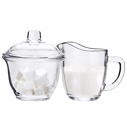 Nicunom Zuckerdose und Milchkännchen Set Glas Milch- & Zuckerset Milch und Zucker Set Glas mit Deckel Milch- & Zuckerbehälter Zuckerschale Tafelservice Kaffeeservice für Milch Kaffee Tee