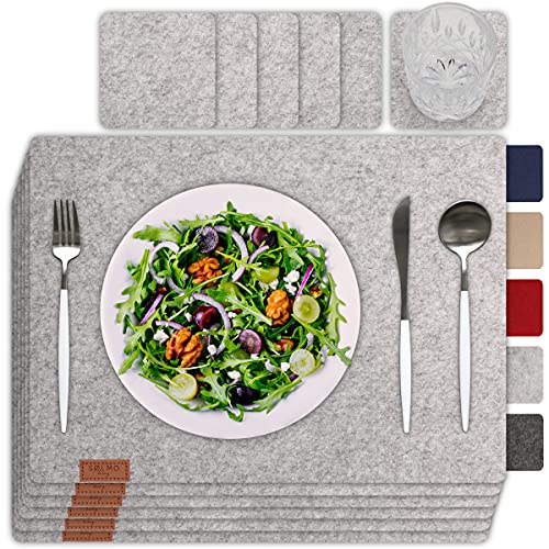 sølmo I 12er Premium Platzsets aus Filz Tischset Platzset 42x32 cm abwaschbar Filzuntersetzer Platzdeckchen Untersetzer Teller Platzset + Glas Untersetzer Echtholz Tisch geeignet Grau, Manhattan Grey