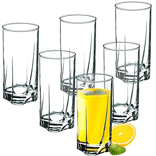 KADAX Trinkgläser aus hochwertigem Glas, 6er Set, Wassergläser, dickwandige Saftgläser, geriffelte Gläser für Wasser, Drink, Saft, Party, Cocktailgläser, Getränkegläser (hoch, 380ml)