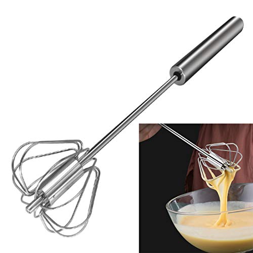 Feeziloe Schneebesen, Hand Push Schneebesen Mixer, Edelstahl Eierschlägel, Milchaufschäumer, Drehbarer Push Mixer Rührer zum Schneebesen, Schlagen, Rühren