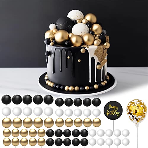 Happy Birthday Tortendeko,3 Farben Kuchen Deko, Tortendeko Kugeln,Cake Topper Geburtstag,Torten Deko,Happy Birthday Cake Topper mit Sternen Liebe Konfetti-Luftballons（Gold）