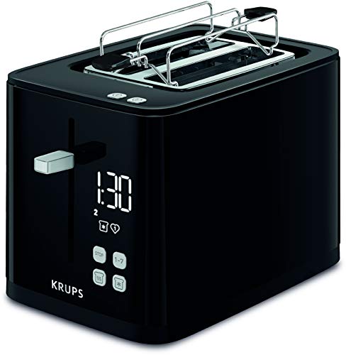 Krups KH641810 Smart'n Light Toaster | Zwei-Scheiben-Toaster | Digitaldisplay | 7 Bräunungsstufen | herausnehmbare Krümelschublade | Countdown | Anhebevorrichtung | Schwarz