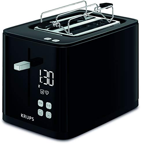 Krups KH641810 Smart'n Light Toaster, Zwei-Scheiben-Toaster, Digitaldisplay, 7 Bräunungsstufen, herausnehmbare Krümelschublade, Countdown, Anhebevorrichtung, Schwarz