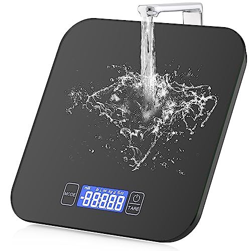 Digitale Küchenwaage 15kg/33lb Digitalwaage Elektronische Waage Küche Haushaltswaage Hochpräzise Lebensmittelwaage LCD Display mit Sicherheitsglas Wiegefläche und Tara