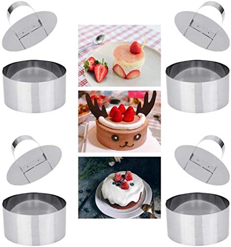 ProLeo Speiseringe Edelstahl Dessertringe Kochringe, Kuchen Schimmel 4 Stück Set enthält 4 Ringe und 4 Lebensmittel Pressen