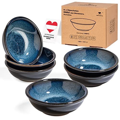 6 x Saucenschälchen "Enra" handgefertigt aus Edelkeramik (Marineblau) Dipschalen Dip Schälchen Sojasauce Schälchen, Sushi Schälchen, Fingerfood Gewürzschalen Marmeladenschälchen