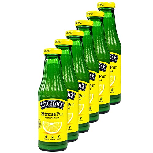 Hitchcock - 6er Pack Premium Zitronensaft Zitrone Pur 100% Direktsaft - Saft aus ca. 15 Zitronen in 0,5 Liter Glasflasche