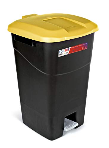 Tayg - Abfallbehälter 60 Liter mit Pedal, schwarzem Boden und gelbem Deckel, Kunststoff