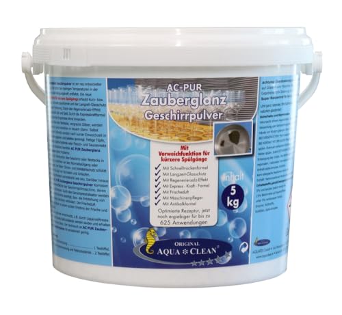 Aqua Clean AC PUR Zauberglanz Geschirrpulver 5kg neu mit Vorweichfunktion für kürzere Spülgänge, Frisch