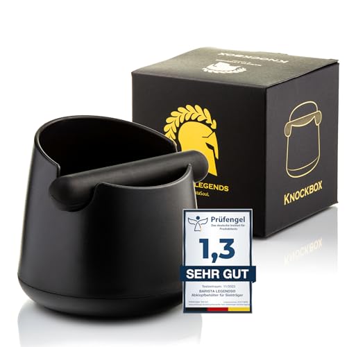 Barista Legends® Abklopfbehälter für Siebträger mattschwarz - Knock Box für Kaffeesatz mit spezieller geräuschabsorbierender Schlagstange - Abschlagbehälter für dein Barista Zubehör.