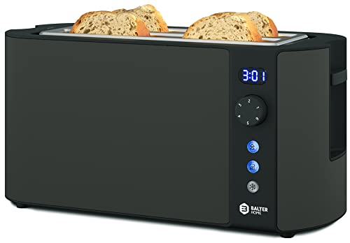 Balter Toaster 4 Scheiben, Langschlitz, Edelstahl, Brötchenaufsatz, LCD Display mit Restzeitanzeige, Auftaufunktion, Brotzentrierung, Krümelschublade, TS-04-LCD, Farbe: Grau