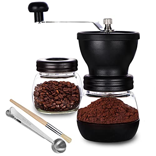 PARACITY Kaffeemühle mit Keramikmahlwerk, Kaffeemühle manuell, mit 2 Gläsern (je 11 oz) Edelstahlgriffe, kaffeemühlen für Filterkaffee, Espresso, French Press