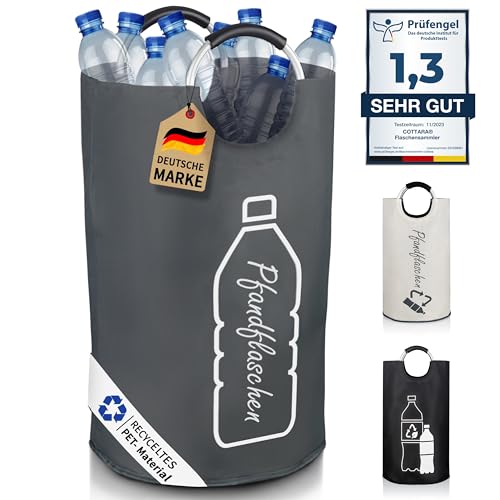 COTTARA® Original Pfandflaschen Aufbewahrung faltbar – Pfandflaschen Sammelbehälter xxl aus recycelten PET-Flaschen für Küche – Flaschensammler Leergut Pfandbehälter Altglas – Grau 70L