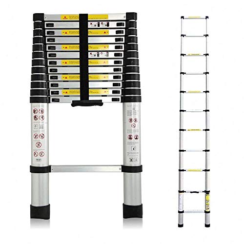 Vlio 3,8M Teleskopleiter, Mehrzweckleiter Aluminium, 150 kg/330 Pfund Belastbarkeit, Ausziehbar Aluleiter, Ausziehleiter Mehrzweckleiter für Dachboden/Kletterdach/Büronutzung/Baujob, Silber