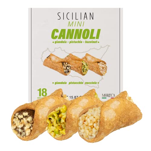 Italienische spezialitäten, Sizilianische Mini-Cannoli 450g gefüllt mit Pistaziencreme, schokolade und Haselnuss. 18 Mini-Cannoli, Italian kekse großpackung ins Geschenkbox. Weihnachts süßigkeiten