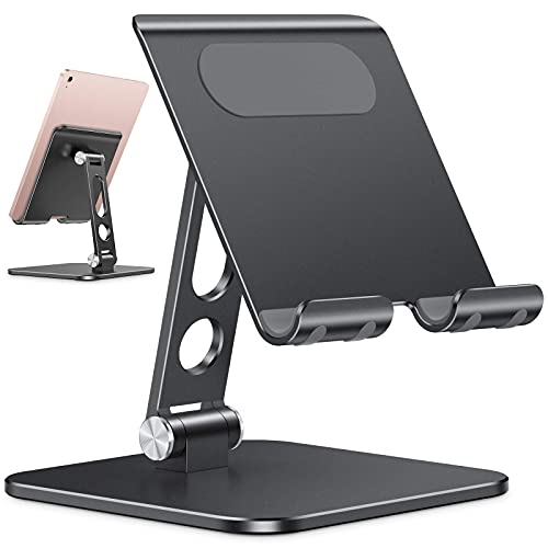 OMOTON Verbesserter Tablet Ständer, Faltbare Tablet Halterung Dock Aluminium Tisch Halter mit Schwererer Basis für iPad Pro 2023 Air Mini, 11 12.9, Huawei,Samsung, Surface bis 13.5 Zoll, Schwarz