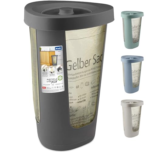 Rotho Fabu Müllsackständer gelber Sack mit Deckel, Kunststoff (PP recycelt), anthrazit, (40.0 x 40.0 x 62.1 cm)