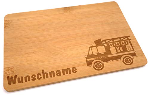 Samunshi® Holzbrett mit Gravur Feuerwehr aus Bambus Brett Frühstücksbrettchen Kinder als Holz Schneidebretter Holzbrett Küche Vesperbrett mit Moti