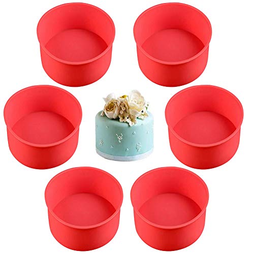 6-teiliges rundes Kuchenformen-Set, Silikonformen zum Backen, Antihaftbeschichtung und Schnellverschluss-Backformen für Käsekuchen, Regenbogenkuchen und Chiffon-Kuchen – 10,2 cm rot