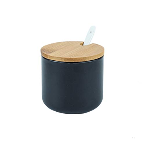 OnePine 260ml/9 oz Keramik Gewürzdosen Salztopf Keramik Zuckerdose Gewürzgläser mit Löffel und Bambus Deckel für Tee Zucker Salz Gewürze
