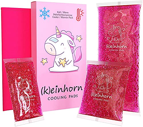 (K) einhorn Kalt Warm Gel Kompresse/Glitzer deinen Schmerz weg/Kühlpad für Baby und Kinder/wiederverwendbar / 3 Kühlpads klein bis groß mit Motiv/Set mit Hülle/rosa