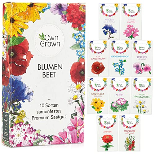 Blumen Samen für Garten und Balkon: 10 Sorten Premium Blumensamen Tütchen als Pflanzensamen Set – Balkonblumen Samen – Wildblumensamen Saatgut Balkon und Samen Garten – Blumensamen Balkon von OwnGrown