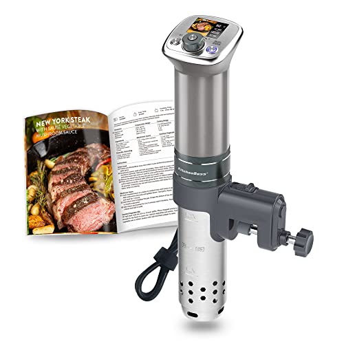 KitchenBoss Sous-Vide Garer Ultra-leise Tauchzirkulator: Farbige LCD-Rezepte | G320 Pro Silver Machine, Bürstenloser Gleichstrommotor | 1100 Watt | Wird mit Rezeptbuch geliefert | IPX7