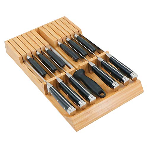 Utoplike In-Drawer Knife Block Bambus Küchenmesser Drawer Organizer, Steakmesserhalter mit großem Griff ohne Messer, passend für 12 Messer und 1 Schärfstahl…