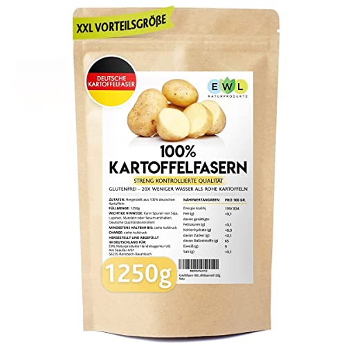 EWL Naturprodukte Kartoffelfasern 1250g XXL Vorteilspack Kartoffelfaser aus deutschen Kartoffeln I kontrolliert und abgefüllt in Deutschland I Kartoffelmehl Kartoffelfasermehl 1,25kg