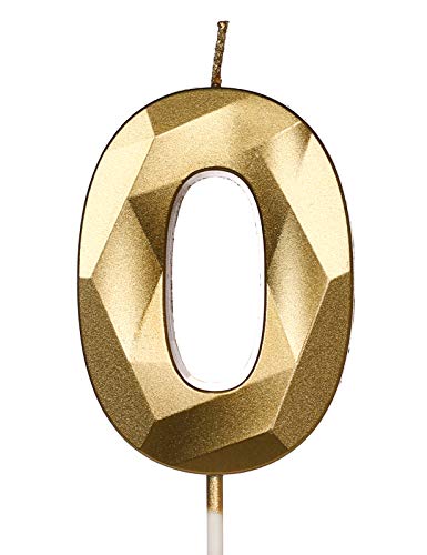 PartyWoo Geburtstagskerzen Zahlen, 7cm Gold Geburtstagskerzen, Kerzen Geburtstag, Geburtstag Kerzen, Tortendeko Geburtstag, Kuchendeko Geburtstag, Geburtstagskerzen für Geburtstagsdeko (Nummer 0)