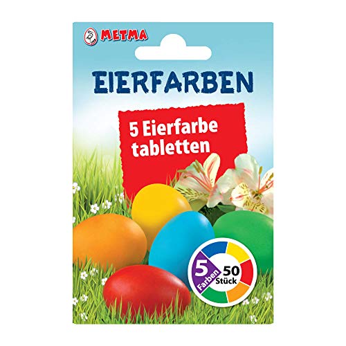 Metma B085 - Eierfarben, 5 Stück, Rot, Orange, Gelb, Grün, Blau, Warmfarben, Färbetabletten, Ostereier, Ostern