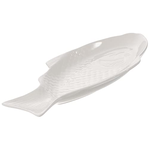 Cabilock Fischteller Porzellan Fischplatte Keramik Fisch Kreative Porzellan Servierteller Snack Tablett für Restaurants nach Hause Weiß 28cm