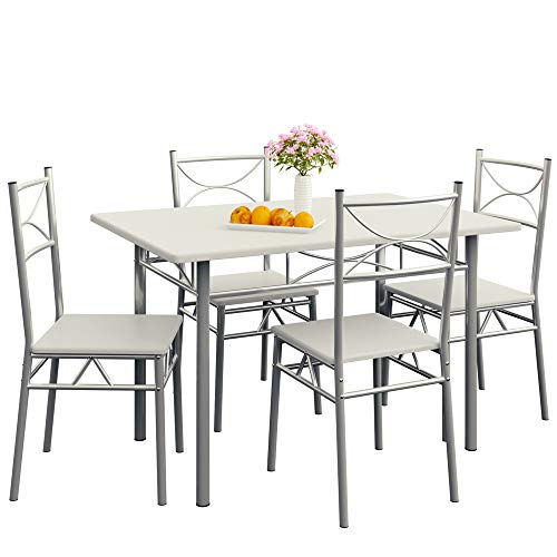 Casaria® Esstisch mit 4 Stühlen Holz 5-TLG Set Metall 110x70cm Industrial Esszimmer Küche Stühle Tisch Möbel Essgruppe Sitzgruppe Paul Weiß