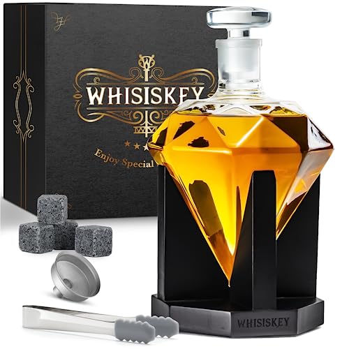 Whisiskey - Whisky Karaffe - Diamant - Dekanter - Whiskey Set - 900ML - Geschenke für Männer - Männergeschenke - Inkl. 4 Whisky-Steine & Schenktülle