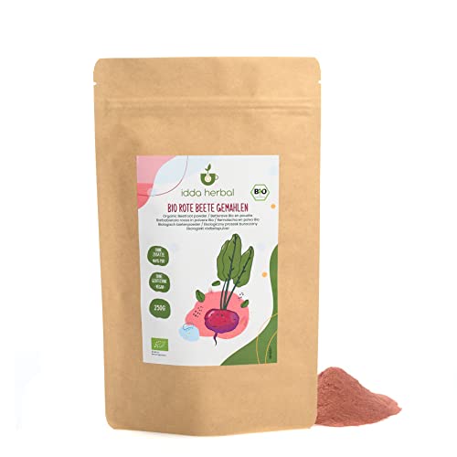 BIO Rote Beete Pulver (250g), Gemahlene Rote Bete, Rote Bete Pulver aus biologischem Anbau, 100% Natürlich und rein, Vegan